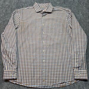 Johnnie-O Hangin Out Mens Large Gingham Check Button Down‎ Shirt Blue Brown L